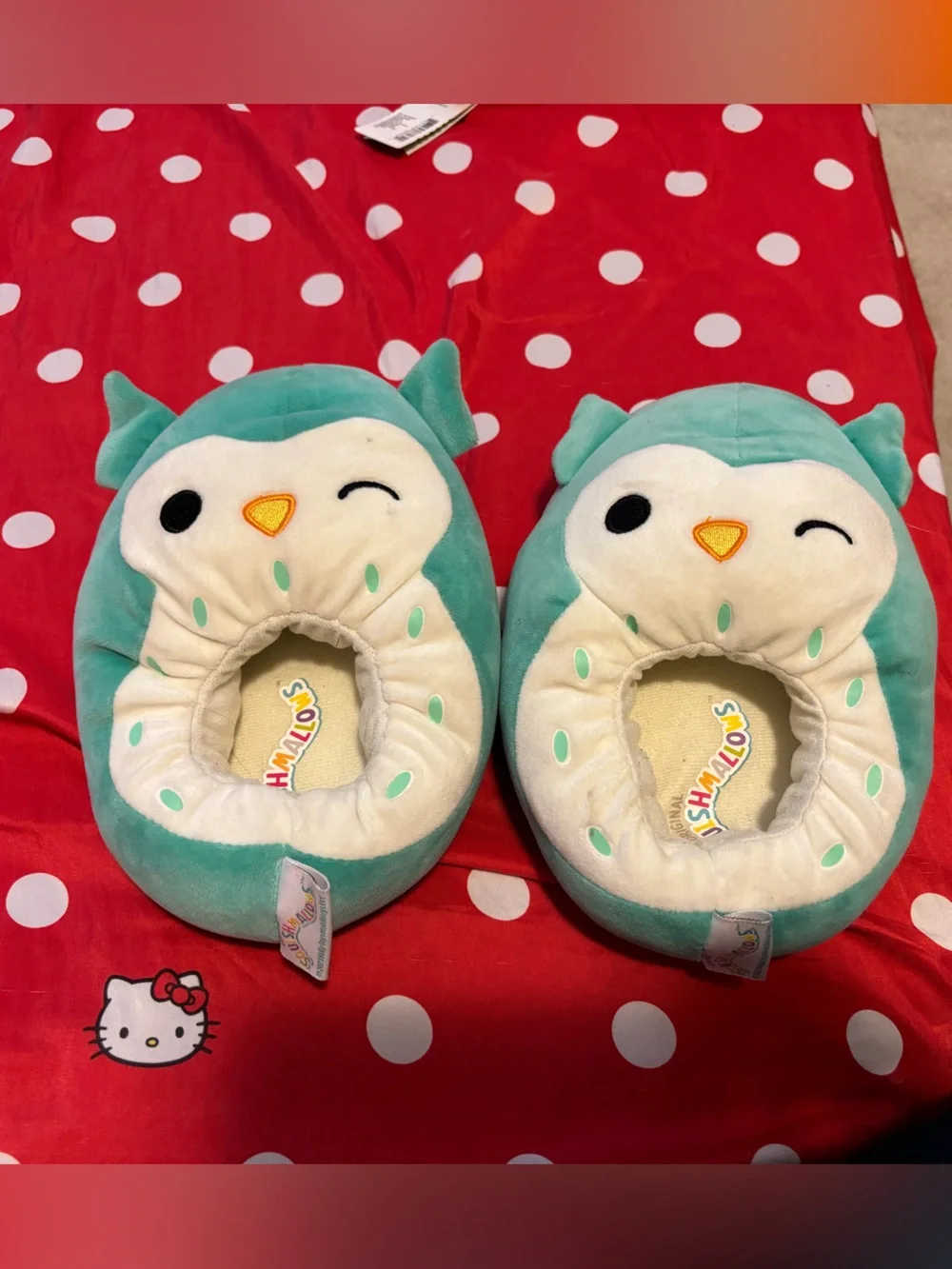 Squishmallows Kids Plush Owl Slip-Ons in Teal and Cream